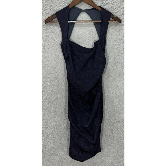 Nicole Miller Collection Pencil Dress Womens‎ 2 Blue Floral Brocade Ruched Event - Picture 1 of 10